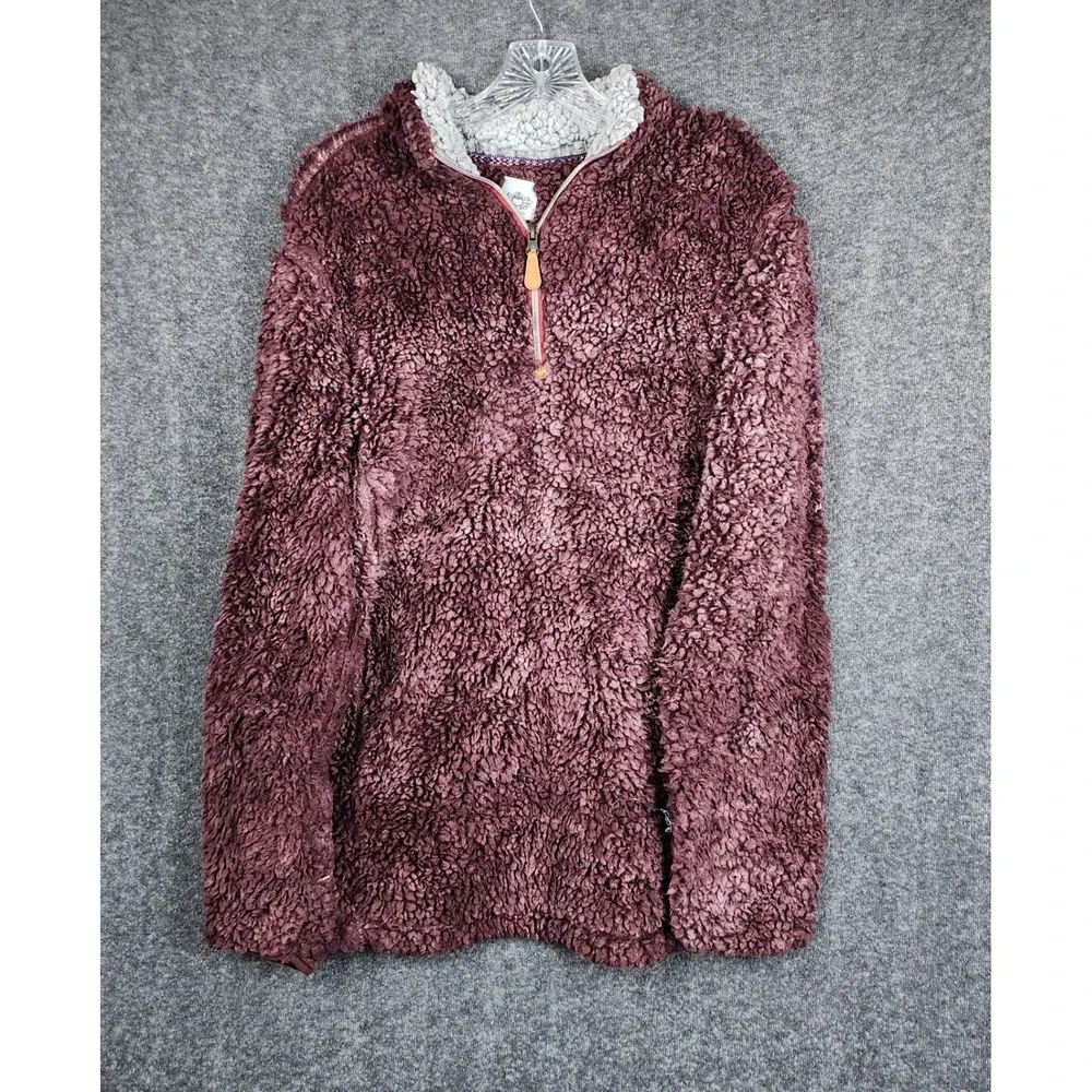 Katydid Pullover Women XL Burgundy Sherpa Faux Fur‎ Quarter Zip Fuzzy Sweater